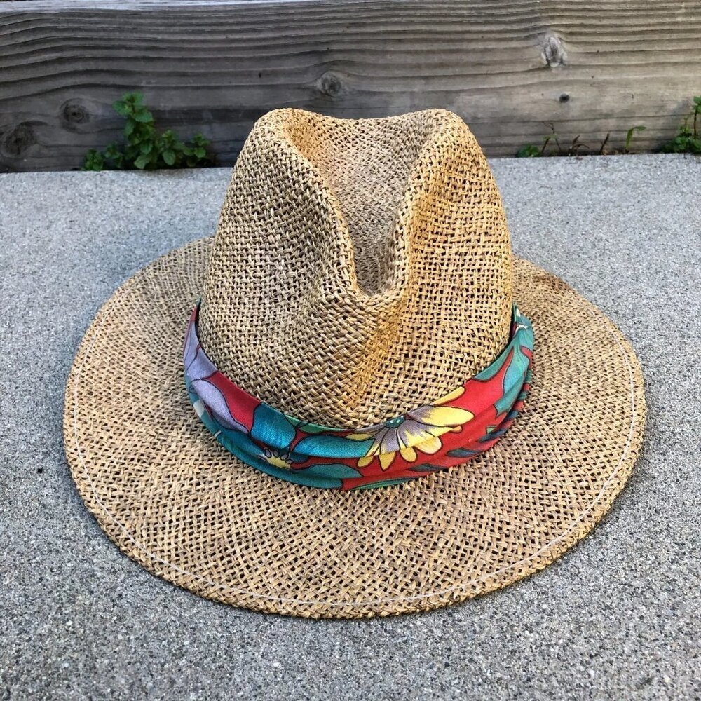 Vintage DUCKSTER Fedora Hat Men's One Size Floral Band Cap Beige Woven USA​​​​